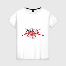 Женская футболка хлопок с принтом Chelsea Grin в Ухте, 100% хлопок | прямой крой, круглый вырез горловины, длина до линии бедер, слегка спущенное плечо | Тематика изображения на принте: chelsea | grin | metal | music | грин | метал | музыка | челси