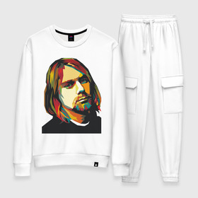 Женский костюм хлопок с принтом Nirvana в Ухте, 100% хлопок | на свитшоте круглая горловина, мягкая резинка по низу. Брюки заужены к низу, на них два вида карманов: два 