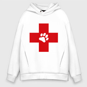 Мужское худи Oversize хлопок с принтом Ветеринар в Ухте, френч-терри — 70% хлопок, 30% полиэстер. Мягкий теплый начес внутри —100% хлопок | боковые карманы, эластичные манжеты и нижняя кромка, капюшон на магнитной кнопке | ветеринар | врач | доктор | красный | крест