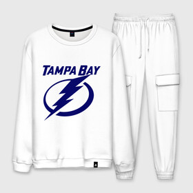 Мужской костюм хлопок с принтом HC Tampa Bay в Ухте, 100% хлопок | на свитшоте круглая горловина, мягкая резинка по низу. Брюки заужены к низу, на них два вида карманов: два “обычных” по бокам и два объемных, с клапанами, расположенные ниже линии бедра. Брюки с мягкой трикотажной резинкой на поясе и по низу штанин. В поясе для дополнительного комфорта — широкие завязки | Тематика изображения на принте: bay | club | hockey | tampa | клуб | хоккей