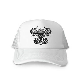 Кепка тракер с сеткой с принтом Символ быка в Ухте, трикотажное полотно; задняя часть — сетка | длинный козырек, универсальный размер, пластиковая застежка | буйвол | бык | символ | тату