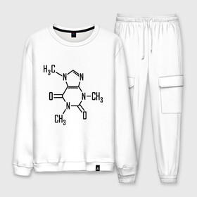 Мужской костюм хлопок с принтом Кофеин формула в Ухте, 100% хлопок | на свитшоте круглая горловина, мягкая резинка по низу. Брюки заужены к низу, на них два вида карманов: два “обычных” по бокам и два объемных, с клапанами, расположенные ниже линии бедра. Брюки с мягкой трикотажной резинкой на поясе и по низу штанин. В поясе для дополнительного комфорта — широкие завязки | бодрость | кофе | кофеин | утро | формула