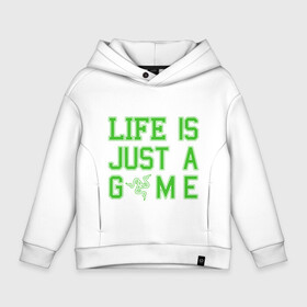 Детское худи Oversize хлопок с принтом Life is just a game в Ухте, френч-терри — 70% хлопок, 30% полиэстер. Мягкий теплый начес внутри —100% хлопок | боковые карманы, эластичные манжеты и нижняя кромка, капюшон на магнитной кнопке | Тематика изображения на принте: razer