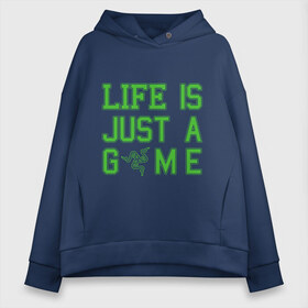 Женское худи Oversize хлопок с принтом Life is just a game в Ухте, френч-терри — 70% хлопок, 30% полиэстер. Мягкий теплый начес внутри —100% хлопок | боковые карманы, эластичные манжеты и нижняя кромка, капюшон на магнитной кнопке | razer