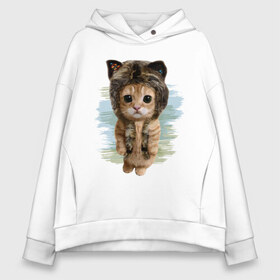 Женское худи Oversize хлопок с принтом Милый котик в Ухте, френч-терри — 70% хлопок, 30% полиэстер. Мягкий теплый начес внутри —100% хлопок | боковые карманы, эластичные манжеты и нижняя кромка, капюшон на магнитной кнопке | cat | киса | котик | кошка | милаха | милый котик | шапка