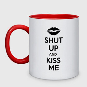 Кружка двухцветная Kiss me: в Ухте, керамика | объем — 330 мл, диаметр — 80 мм. Цветная ручка и кайма сверху, в некоторых цветах — вся внутренняя часть | kiss | shut up | заткнись | поцелуй