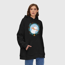 Худи SuperOversize хлопок с принтом Белый мишка в Ухте, 70% хлопок, 30% полиэстер, мягкий начес внутри | карман-кенгуру, эластичная резинка на манжетах и по нижней кромке, двухслойный капюшон
 | белый мишка | венок | новый год | подарки | праздник | снег | снежинки | холод | шапки