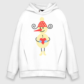 Мужское худи Oversize хлопок с принтом Снеговик в Ухте, френч-терри — 70% хлопок, 30% полиэстер. Мягкий теплый начес внутри —100% хлопок | боковые карманы, эластичные манжеты и нижняя кромка, капюшон на магнитной кнопке | Тематика изображения на принте: 2015 | нг | новый год | сердечко | снеговик