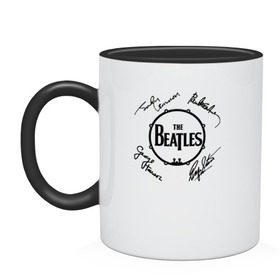 Кружка двухцветная с принтом Beatles (автографы) в Ухте, керамика | объем — 330 мл, диаметр — 80 мм. Цветная ручка и кайма сверху, в некоторых цветах — вся внутренняя часть | битлз