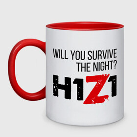 Кружка двухцветная с принтом H1z1 в Ухте, керамика | объем — 330 мл, диаметр — 80 мм. Цветная ручка и кайма сверху, в некоторых цветах — вся внутренняя часть | Тематика изображения на принте: зомби