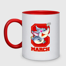 Кружка двухцветная с принтом Слон с ромашкой в Ухте, керамика | объем — 330 мл, диаметр — 80 мм. Цветная ручка и кайма сверху, в некоторых цветах — вся внутренняя часть | Тематика изображения на принте: 