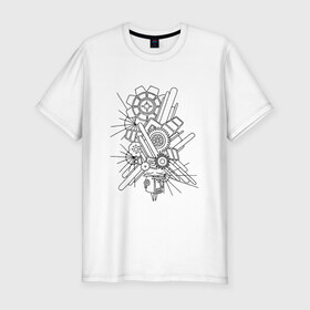 Мужская футболка премиум с принтом робо-граффити в Ухте, 92% хлопок, 8% лайкра | приталенный силуэт, круглый вырез ворота, длина до линии бедра, короткий рукав | граффити | интересные рисунки | механизмы | роботы
