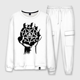Мужской костюм хлопок с принтом рука с пентаграммой в Ухте, 100% хлопок | на свитшоте круглая горловина, мягкая резинка по низу. Брюки заужены к низу, на них два вида карманов: два “обычных” по бокам и два объемных, с клапанами, расположенные ниже линии бедра. Брюки с мягкой трикотажной резинкой на поясе и по низу штанин. В поясе для дополнительного комфорта — широкие завязки | пентаграмма