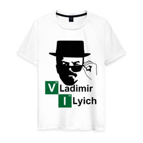 Мужская футболка хлопок с принтом Владимир Ильич (Heisenberg) в Ухте, 100% хлопок | прямой крой, круглый вырез горловины, длина до линии бедер, слегка спущенное плечо. | breaking bad | heisenberg | ильич | ленин