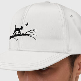 Кепка снепбек с прямым козырьком с принтом Кошка и бабочка в Ухте, хлопок 100% |  | 