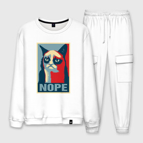 Мужской костюм хлопок с принтом Grumpy Cat NOPE в Ухте, 100% хлопок | на свитшоте круглая горловина, мягкая резинка по низу. Брюки заужены к низу, на них два вида карманов: два “обычных” по бокам и два объемных, с клапанами, расположенные ниже линии бедра. Брюки с мягкой трикотажной резинкой на поясе и по низу штанин. В поясе для дополнительного комфорта — широкие завязки | grumpy cat | nope