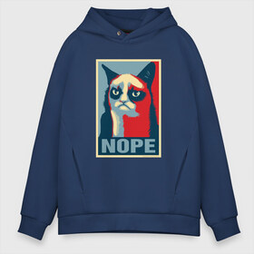 Мужское худи Oversize хлопок с принтом Grumpy Cat NOPE в Ухте, френч-терри — 70% хлопок, 30% полиэстер. Мягкий теплый начес внутри —100% хлопок | боковые карманы, эластичные манжеты и нижняя кромка, капюшон на магнитной кнопке | grumpy cat | nope