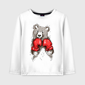 Детский лонгслив хлопок с принтом Russia boxing в Ухте, 100% хлопок | круглый вырез горловины, полуприлегающий силуэт, длина до линии бедер | boxing | бокс | медведь | мишка | перчатки | спорт