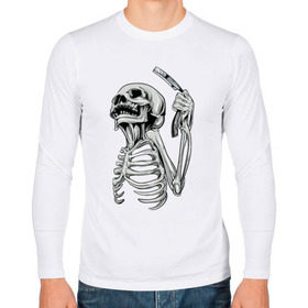 Мужской лонгслив хлопок с принтом Скелет с бритвой в Ухте, 100% хлопок |  | скелет