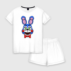 Женская пижама с шортиками хлопок с принтом Toy Bonnie FNAF в Ухте, 100% хлопок | футболка прямого кроя, шорты свободные с широкой мягкой резинкой | @ | fnaf | toy bonnie | фнаф