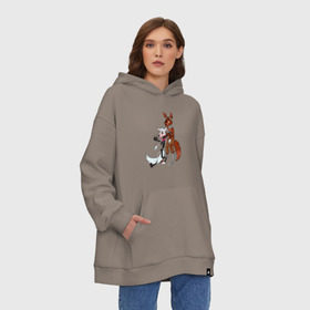 Худи SuperOversize хлопок с принтом Foxy and sister в Ухте, 70% хлопок, 30% полиэстер, мягкий начес внутри | карман-кенгуру, эластичная резинка на манжетах и по нижней кромке, двухслойный капюшон
 | fnaf | фнаф