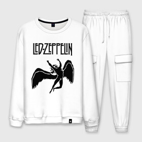 Мужской костюм хлопок с принтом Led Zeppelin swan в Ухте, 100% хлопок | на свитшоте круглая горловина, мягкая резинка по низу. Брюки заужены к низу, на них два вида карманов: два “обычных” по бокам и два объемных, с клапанами, расположенные ниже линии бедра. Брюки с мягкой трикотажной резинкой на поясе и по низу штанин. В поясе для дополнительного комфорта — широкие завязки | Тематика изображения на принте: led zeppelin