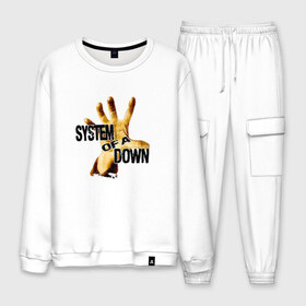 Мужской костюм хлопок с принтом System Of A Down в Ухте, 100% хлопок | на свитшоте круглая горловина, мягкая резинка по низу. Брюки заужены к низу, на них два вида карманов: два “обычных” по бокам и два объемных, с клапанами, расположенные ниже линии бедра. Брюки с мягкой трикотажной резинкой на поясе и по низу штанин. В поясе для дополнительного комфорта — широкие завязки | hard rock | metal | rock | serj | system of a down | tankian | метал | рок | систем | танкян | хардрок