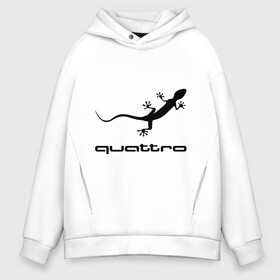 Мужское худи Oversize хлопок с принтом Audi quattro в Ухте, френч-терри — 70% хлопок, 30% полиэстер. Мягкий теплый начес внутри —100% хлопок | боковые карманы, эластичные манжеты и нижняя кромка, капюшон на магнитной кнопке | audi | quattro | авто | ауди | кватро | логотип