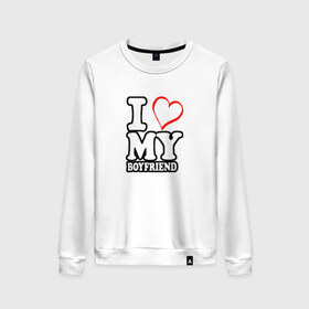 Женский свитшот хлопок с принтом I love my boyfriend в Ухте, 100% хлопок | прямой крой, круглый вырез, на манжетах и по низу широкая трикотажная резинка  | boyfriend | love | для двоих | друг | любовь