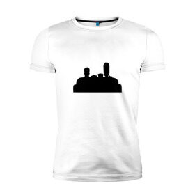 Мужская футболка премиум Симпсоны на диване: в Ухте, 92% хлопок, 8% лайкра | приталенный силуэт, круглый вырез ворота, длина до линии бедра, короткий рукав |