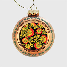 Стеклянный ёлочный шар с принтом Хохлома в Ухте, Стекло | Диаметр: 80 мм | роспись | узор | хохлома