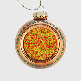 Стеклянный ёлочный шар с принтом Хохлома в Ухте, Стекло | Диаметр: 80 мм | роспись | узор | хохлома
