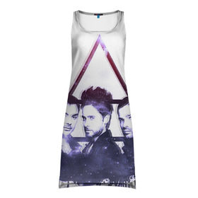 Платье-майка 3D с принтом 30 seconds to mars в Ухте, 100% полиэстер | полуприлегающий силуэт, широкие бретели, круглый вырез горловины, удлиненный подол сзади. | 30 | 30stm | jared | leto | mars | rock | seconds | to | джаред | лето | рок
