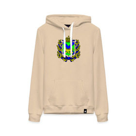 Женская толстовка хлопок с принтом Герб Приморского края в Ухте, френч-терри, мягкий теплый начес внутри (100% хлопок) | карман-кенгуру, эластичные манжеты и нижняя кромка, капюшон с подкладом и шнурком | 