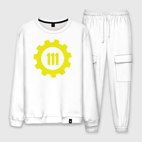 Мужской костюм хлопок с принтом Vault 111 в Ухте, 100% хлопок | на свитшоте круглая горловина, мягкая резинка по низу. Брюки заужены к низу, на них два вида карманов: два “обычных” по бокам и два объемных, с клапанами, расположенные ниже линии бедра. Брюки с мягкой трикотажной резинкой на поясе и по низу штанин. В поясе для дополнительного комфорта — широкие завязки | Тематика изображения на принте: vault 111 fallout 4 фаллаут