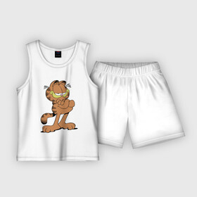 Детская пижама с шортами хлопок с принтом Гарфилд в Ухте,  |  | Тематика изображения на принте: гарфилд garfield