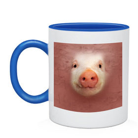 Кружка двухцветная с принтом Хрюшка в Ухте, керамика | объем — 330 мл, диаметр — 80 мм. Цветная ручка и кайма сверху, в некоторых цветах — вся внутренняя часть | Тематика изображения на принте: свинка | свинья | хрюшка