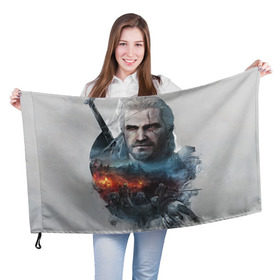 Флаг 3D с принтом Witcher в Ухте, 100% полиэстер | плотность ткани — 95 г/м2, размер — 67 х 109 см. Принт наносится с одной стороны | ведьмак