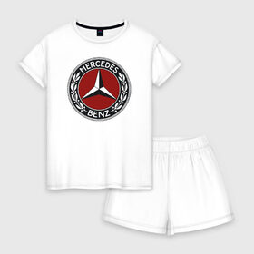 Женская пижама с шортиками хлопок с принтом Mercedes-Benz в Ухте, 100% хлопок | футболка прямого кроя, шорты свободные с широкой мягкой резинкой | mercedes benz мерседес