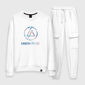 Женский костюм хлопок с принтом Linkin park sky в Ухте, 100% хлопок | на свитшоте круглая горловина, мягкая резинка по низу. Брюки заужены к низу, на них два вида карманов: два 