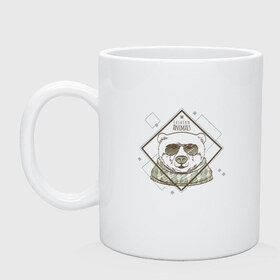 Кружка с принтом Модный медведь в Ухте, керамика | объем — 330 мл, диаметр — 80 мм. Принт наносится на бока кружки, можно сделать два разных изображения | Тематика изображения на принте: зима | медведь | очки | свитер