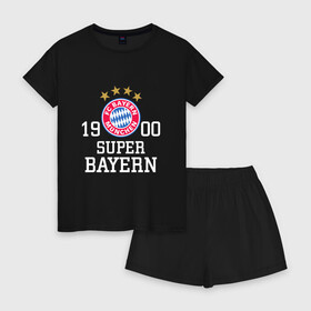 Женская пижама с шортиками хлопок с принтом Super Bayern в Ухте, 100% хлопок | футболка прямого кроя, шорты свободные с широкой мягкой резинкой | бавария