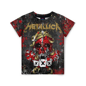 Детская футболка 3D с принтом METALLICA в Ухте, 100% гипоаллергенный полиэфир | прямой крой, круглый вырез горловины, длина до линии бедер, чуть спущенное плечо, ткань немного тянется | Тематика изображения на принте: metallica | rock | металлика | рок