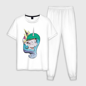 Мужская пижама хлопок с принтом Princess Celestia в Ухте, 100% хлопок | брюки и футболка прямого кроя, без карманов, на брюках мягкая резинка на поясе и по низу штанин
 | celestia | mlp | pony | unicorn | пони | селестия