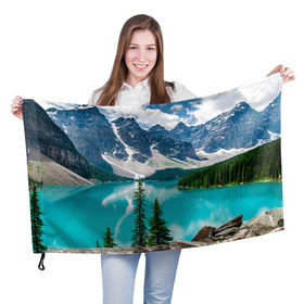 Флаг 3D Озеро: в Ухте, 100% полиэстер | плотность ткани — 95 г/м2, размер — 67 х 109 см. Принт наносится с одной стороны | горы | облака | пейзаж