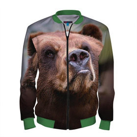 Мужской бомбер 3D с принтом Медведь в Ухте, 100% полиэстер | застегивается на молнию, по бокам два кармана без застежек, по низу бомбера и на воротнике - эластичная резинка | бурый | гризли | животные | медведь | мишка