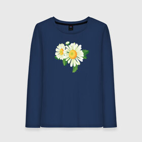 Женский лонгслив хлопок с принтом Ромашки в Ухте, 100% хлопок |  | 
