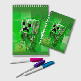 Блокнот с принтом Minecraft в Ухте, 100% бумага | 48 листов, плотность листов — 60 г/м2, плотность картонной обложки — 250 г/м2. Листы скреплены удобной пружинной спиралью. Цвет линий — светло-серый
 | крипер