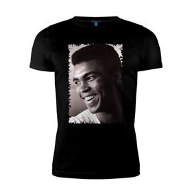 Мужская футболка премиум с принтом Мухаммед Али (Muhammad Ali) в Ухте, 92% хлопок, 8% лайкра | приталенный силуэт, круглый вырез ворота, длина до линии бедра, короткий рукав | мухаммед али