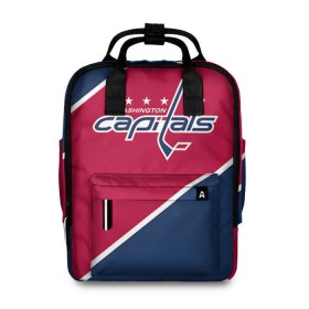 Женский рюкзак 3D с принтом Washington capitals в Ухте, 100% полиэстер | лямки с регулируемой длиной, сверху ручки, чтобы рюкзак нести как сумку. Основное отделение закрывается на молнию, как и внешний карман. Внутри два дополнительных кармана, один из которых закрывается на молнию. По бокам два дополнительных кармашка, куда поместится маленькая бутылочка
 | Тематика изображения на принте: nhl | washington capitals | спорт | хоккей